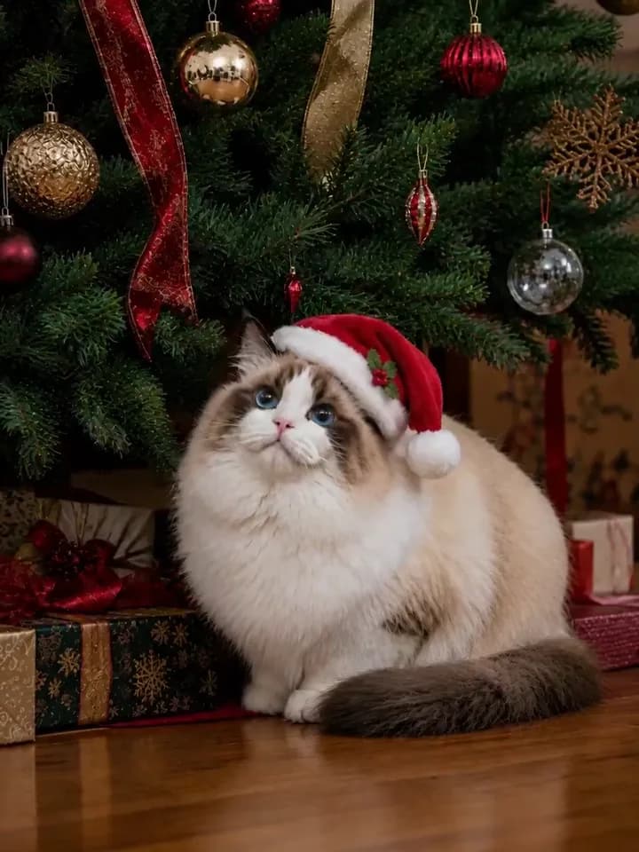Muted autoplay AI cat video remix example with a Christmas effect