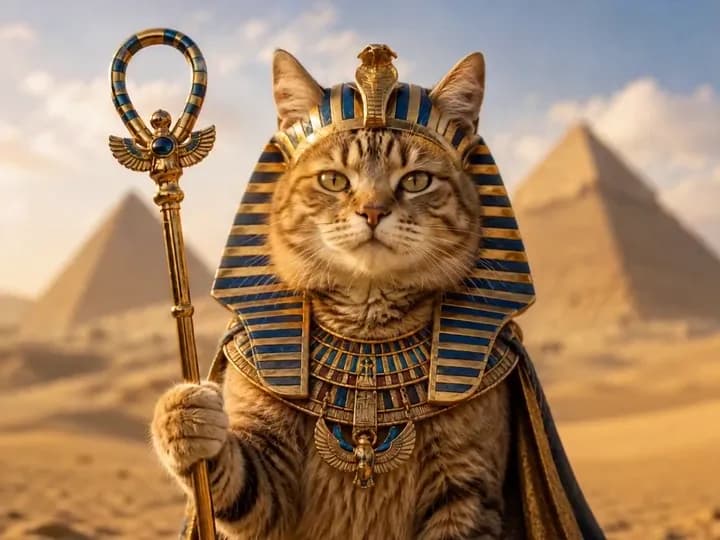Muted autoplay AI cat video remix example with a pharaoh effect